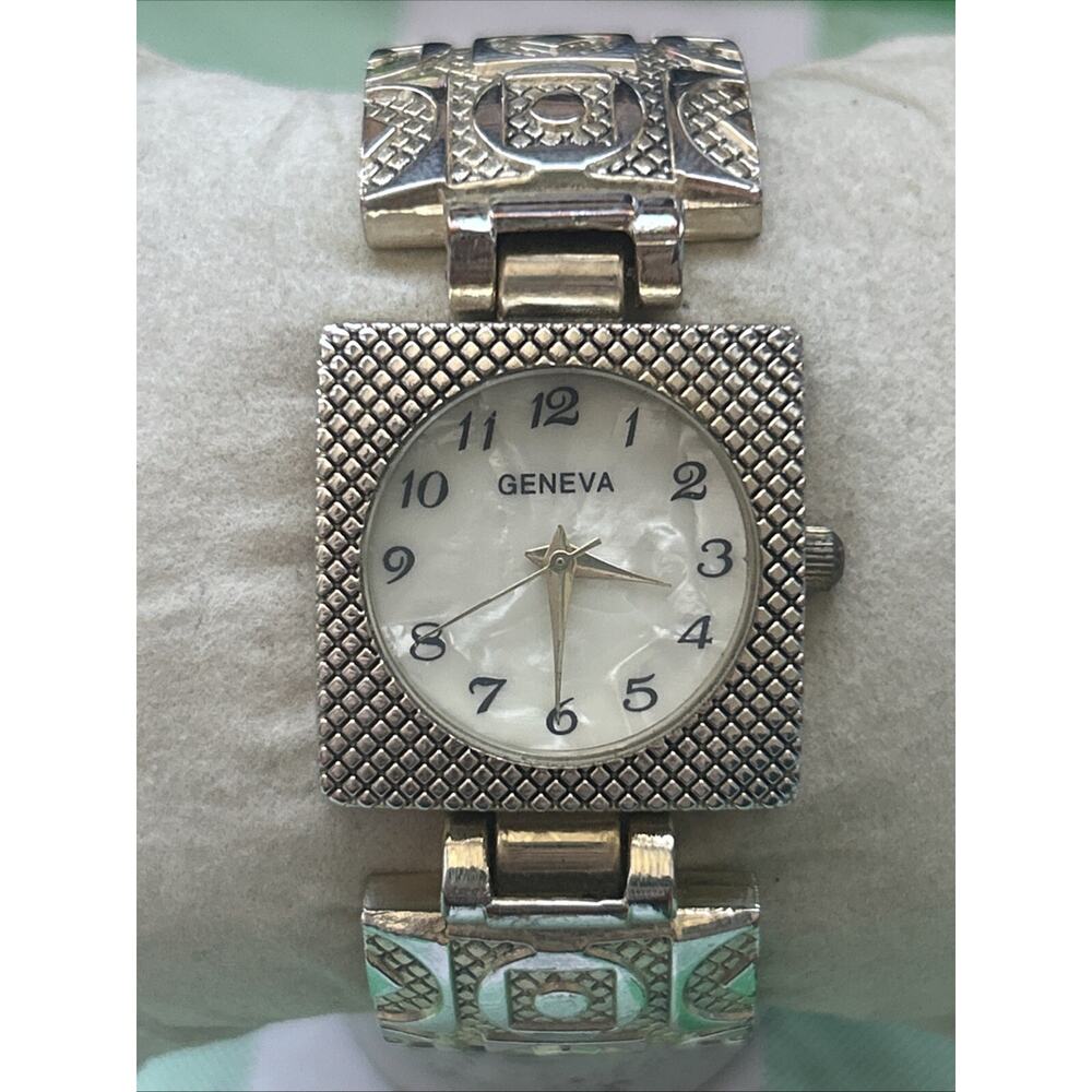 Geneva Silver Tone MOP Dial Women’s Cuff Watch